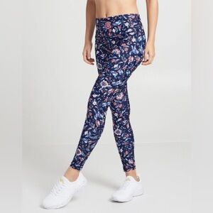 Soulcycle Soul Floral Blue Pants Leggings Size S Gym Run Spin Thick Stretch EUC